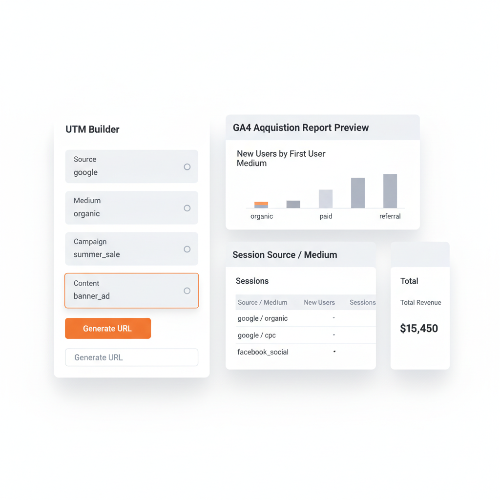 linkutm UTM builder connected to GA4 acquisition reports